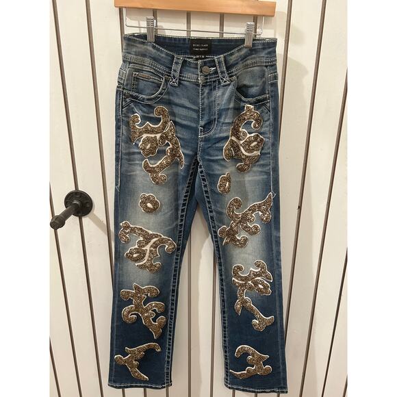 Buckle Black Embellished Denim One of a Kind